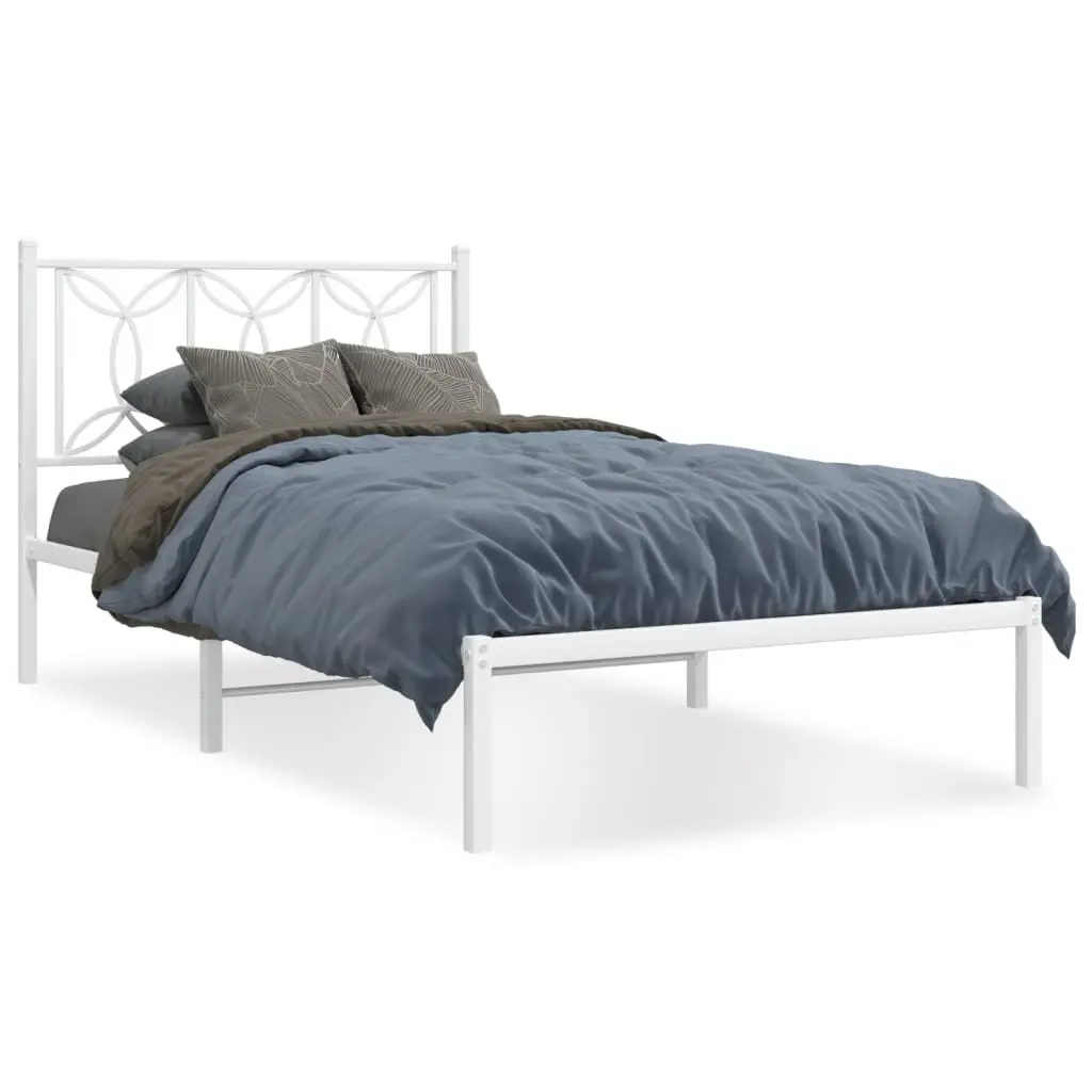 Metal Bed Frame King Single White with Headboard and Underbed Storage 107x203 cm