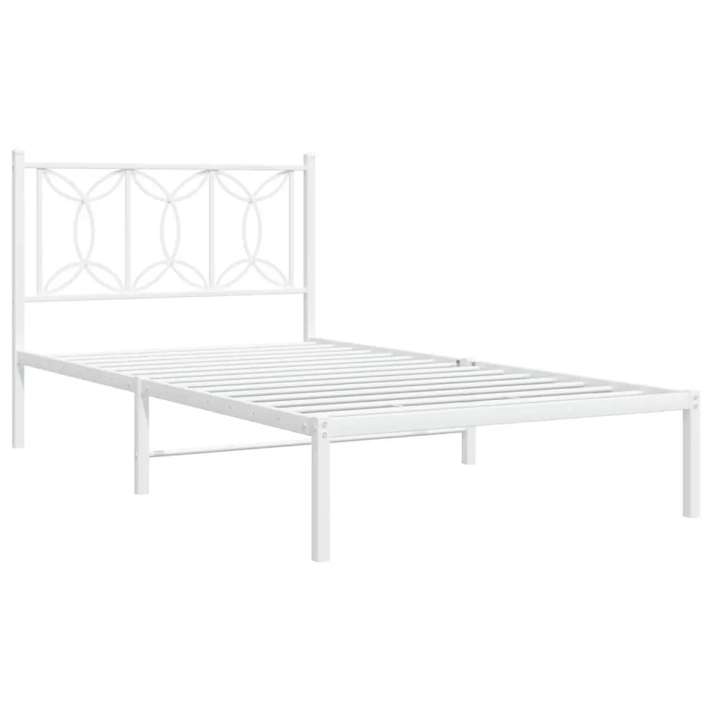 Metal Bed Frame King Single White with Headboard and Underbed Storage 107x203 cm