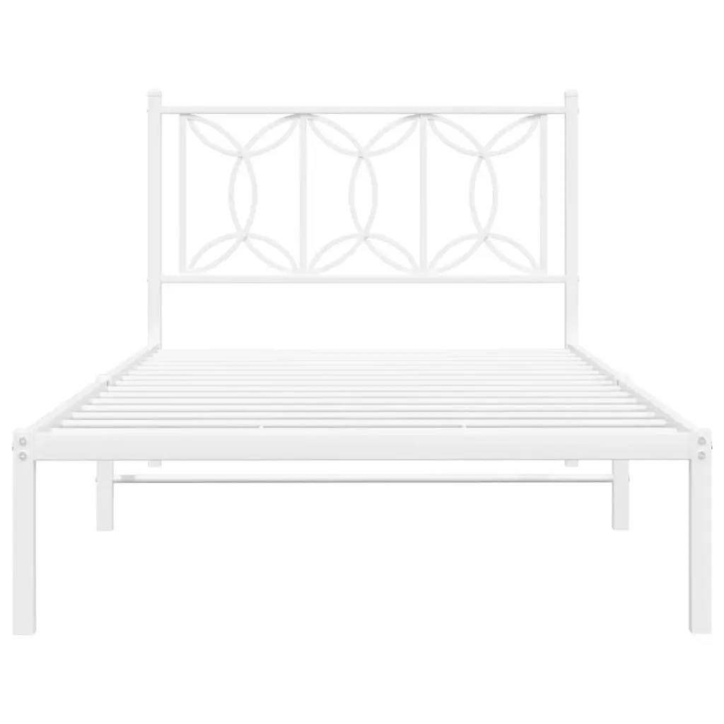 Metal Bed Frame King Single White with Headboard and Underbed Storage 107x203 cm