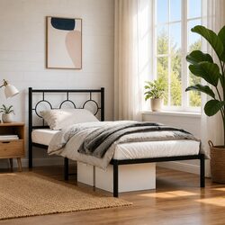 90x190 cm Metal Bed Frame with Headboard in Black