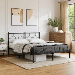 150x200 cm Metal Bed Frame with Integrated Headboard