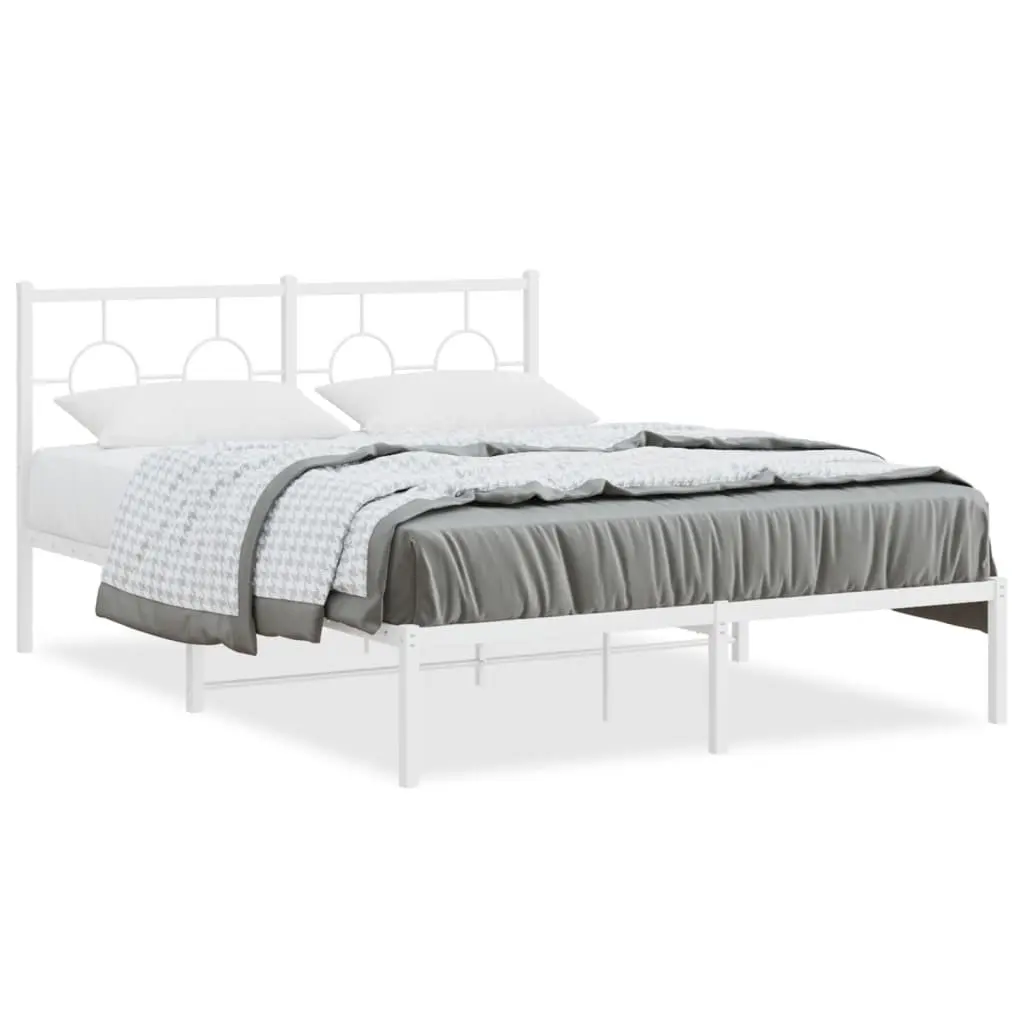 Metal Bed Frame with Headboard Storage Slatted Base 135x190 cm White