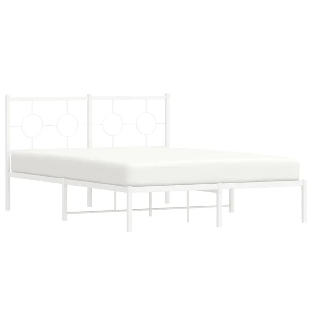 Metal Bed Frame with Headboard Storage Slatted Base 135x190 cm White