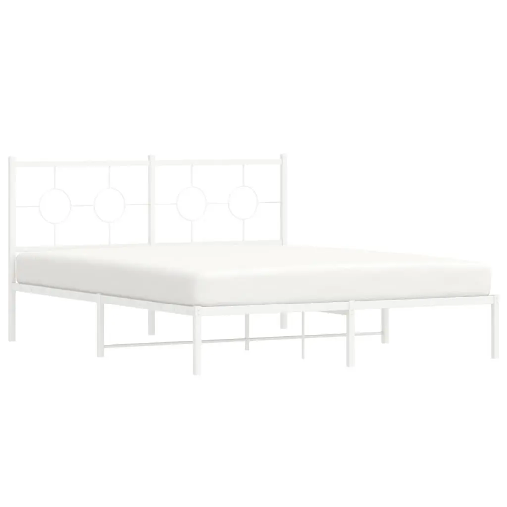 Metal Bed Frame with Headboard Slatted Base 150x200 cm White