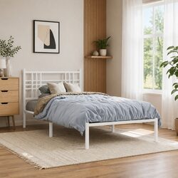 Metal Bed Frame in White 90x190 cm with Headboard