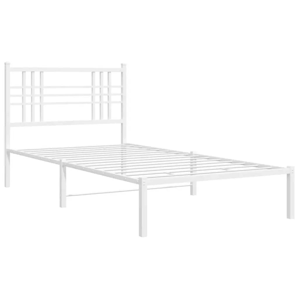 Metal Bed Frame with Headboard Under-Bed Storage Space 90x190 cm White