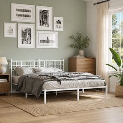 Metal Bed Frame with Headboard 150x200 cm White