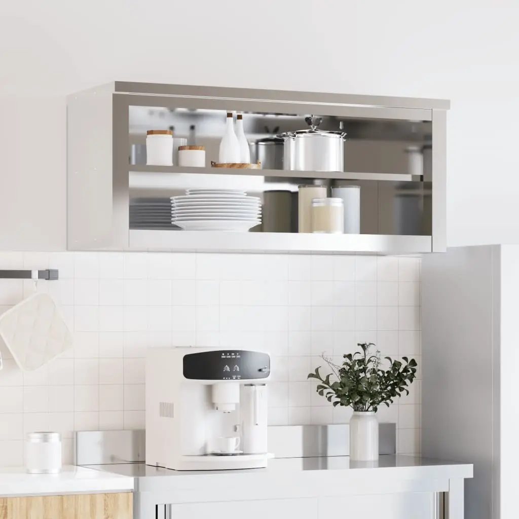 Stainless Steel Wall-Mounted Kitchen Cabinet with Shelf Silver