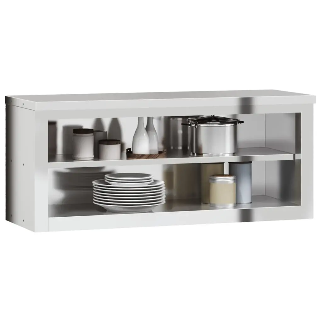 Stainless Steel Wall-Mounted Kitchen Cabinet with Shelf Silver
