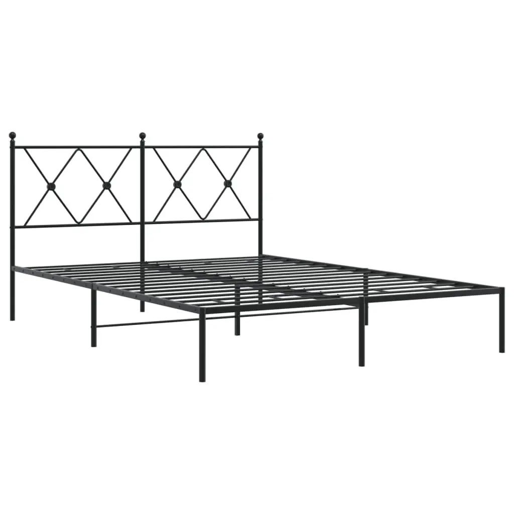 Metal Bed Frame with Headboard Slatted Base 135x190 cm Black