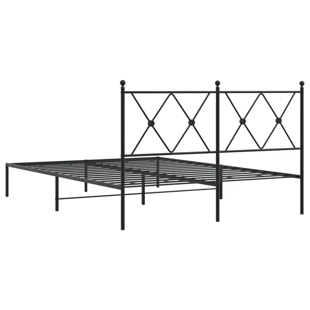 Metal Bed Frame with Headboard Slatted Base 135x190 cm Black