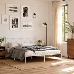 White Metal Bed Frame with Headboard 150x200 cm Specifications