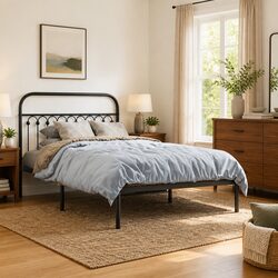 Sleek Black Metal Bed Frame King Single with Headboard