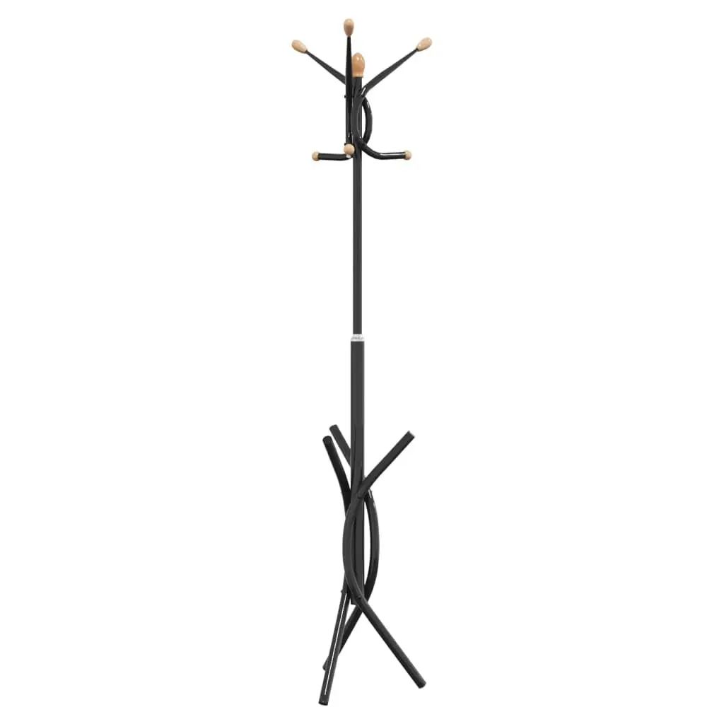 Coat Rack Stand Black Iron Frame 176cm 9 Hooks Organiser for Hallway and Bedroom