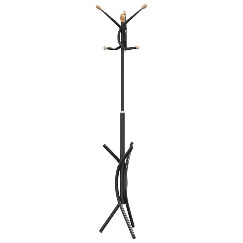 Coat Rack Stand Black Iron Frame 176cm 9 Hooks Organiser for Hallway and Bedroom
