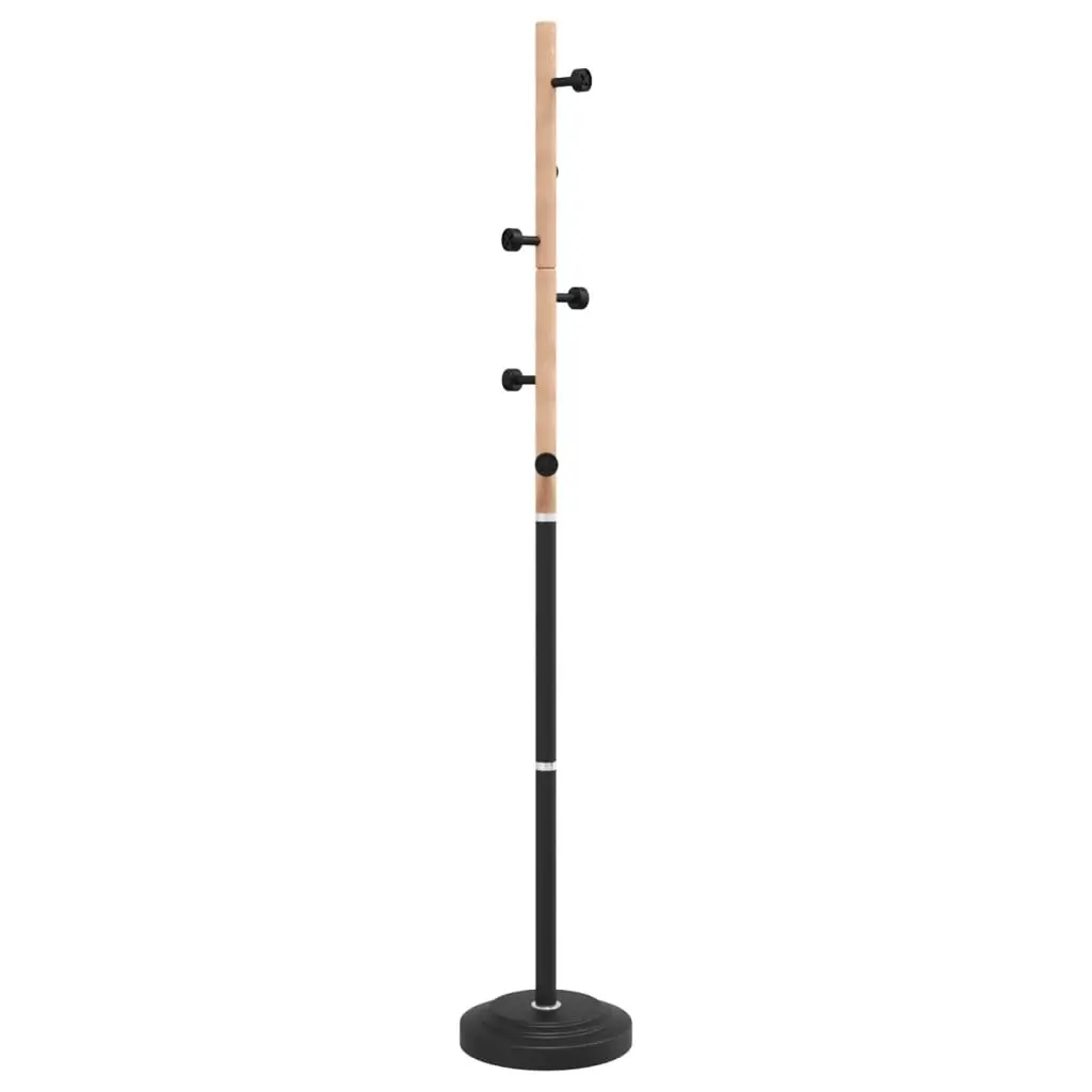 Coat Stand 177cm Sturdy Black Iron Beech Wood Storage Rack with 6 Hooks for Organising Coats and Accessories