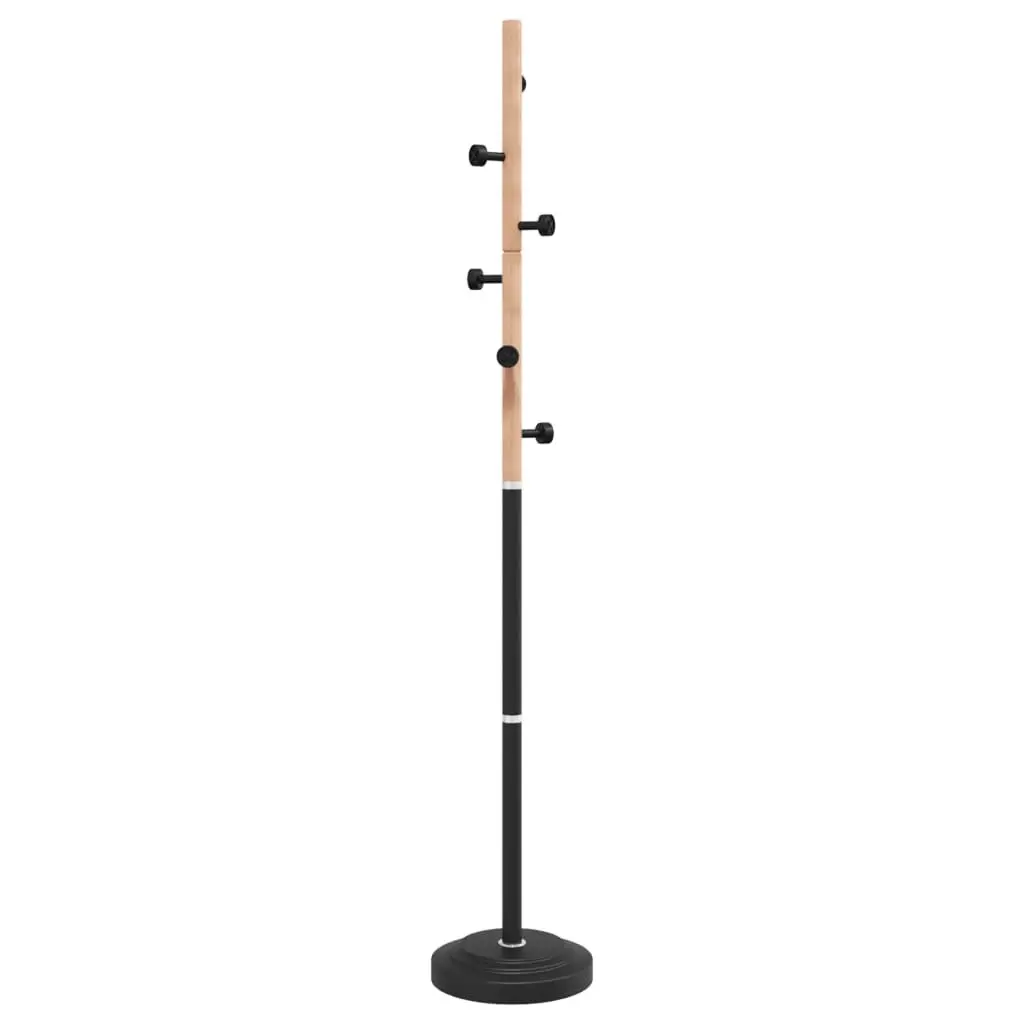 Coat Stand 177cm Sturdy Black Iron Beech Wood Storage Rack with 6 Hooks for Organising Coats and Accessories