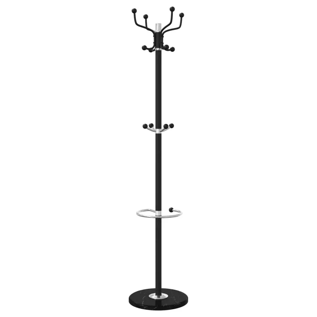 Coat Stand with Umbrella Holder Freestanding 180cm Black Powder-coated Iron Frame 12 Hooks