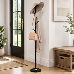 175 cm Coat Stand with Marble Base and Iron Frame, 12 Hooks