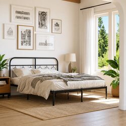 Sturdy Metal Bed Frame 150x200 cm with Headboard