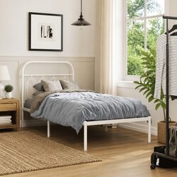 90x190 cm Metal Bed Frame with Headboard and Storage