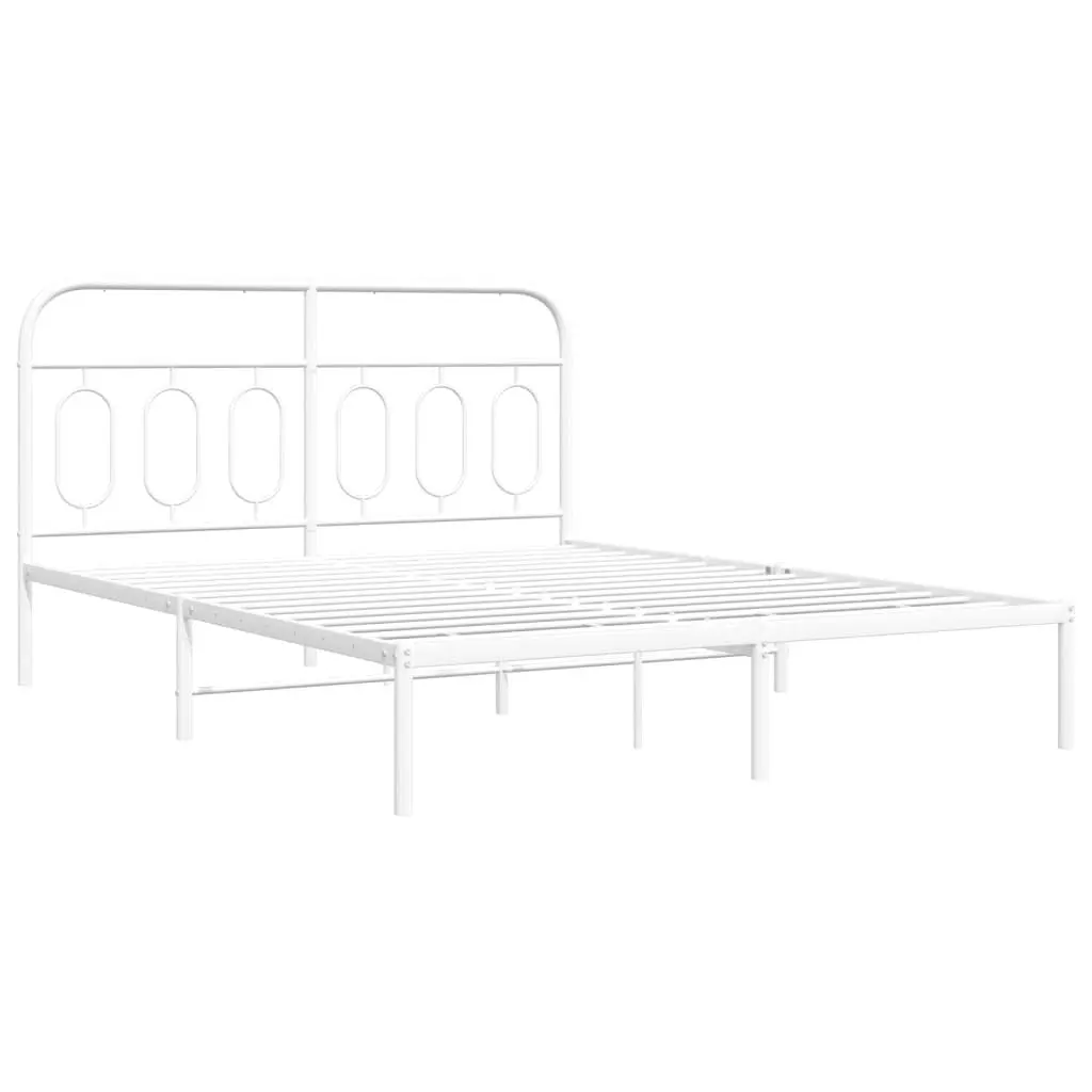 Metal Bed Frame with Headboard Storage Space 135x190 cm White