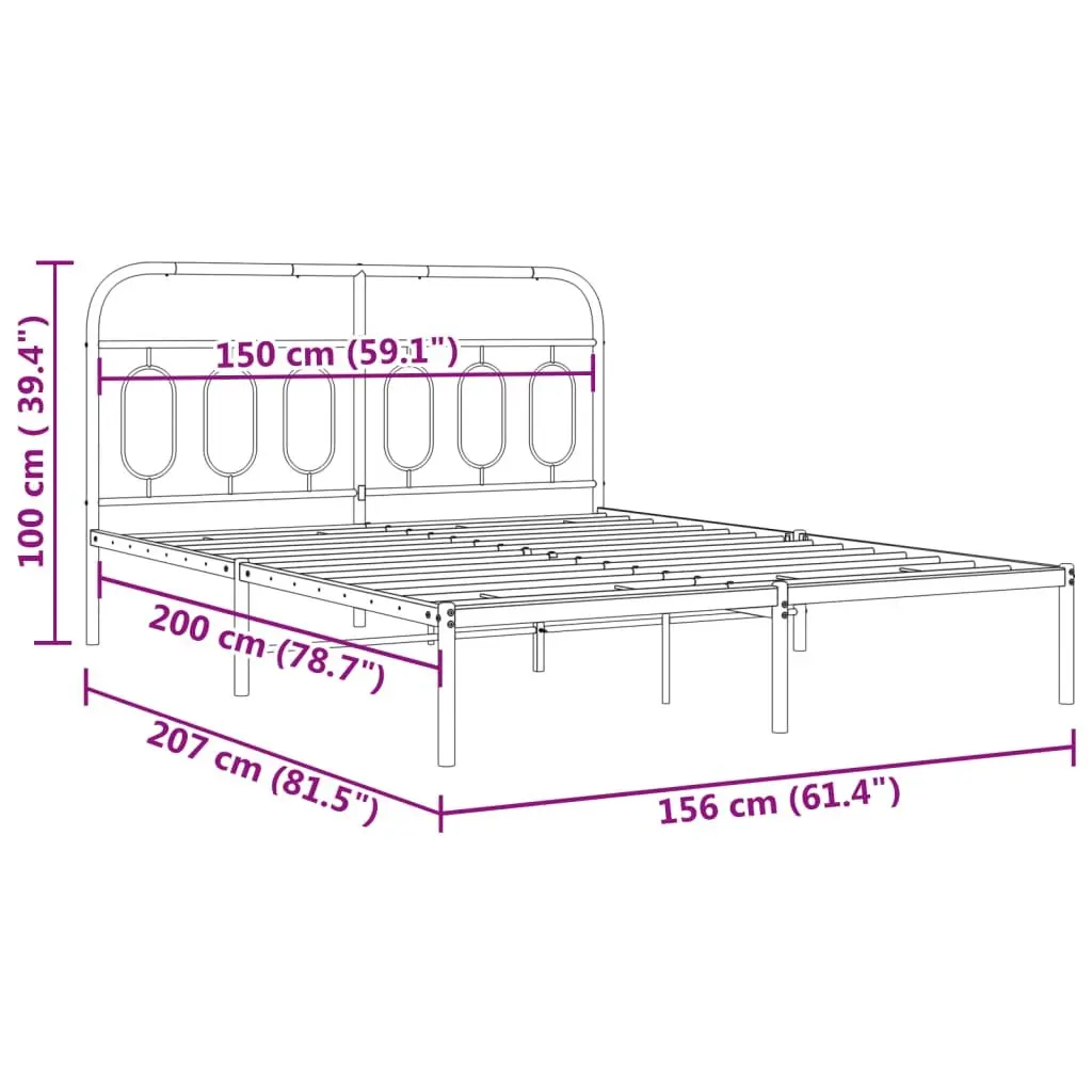 Metal Bed Frame with Headboard Support 150x200 cm White