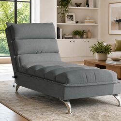 Vibration Recliner Chair in Grey Fabric with Plywood Frame