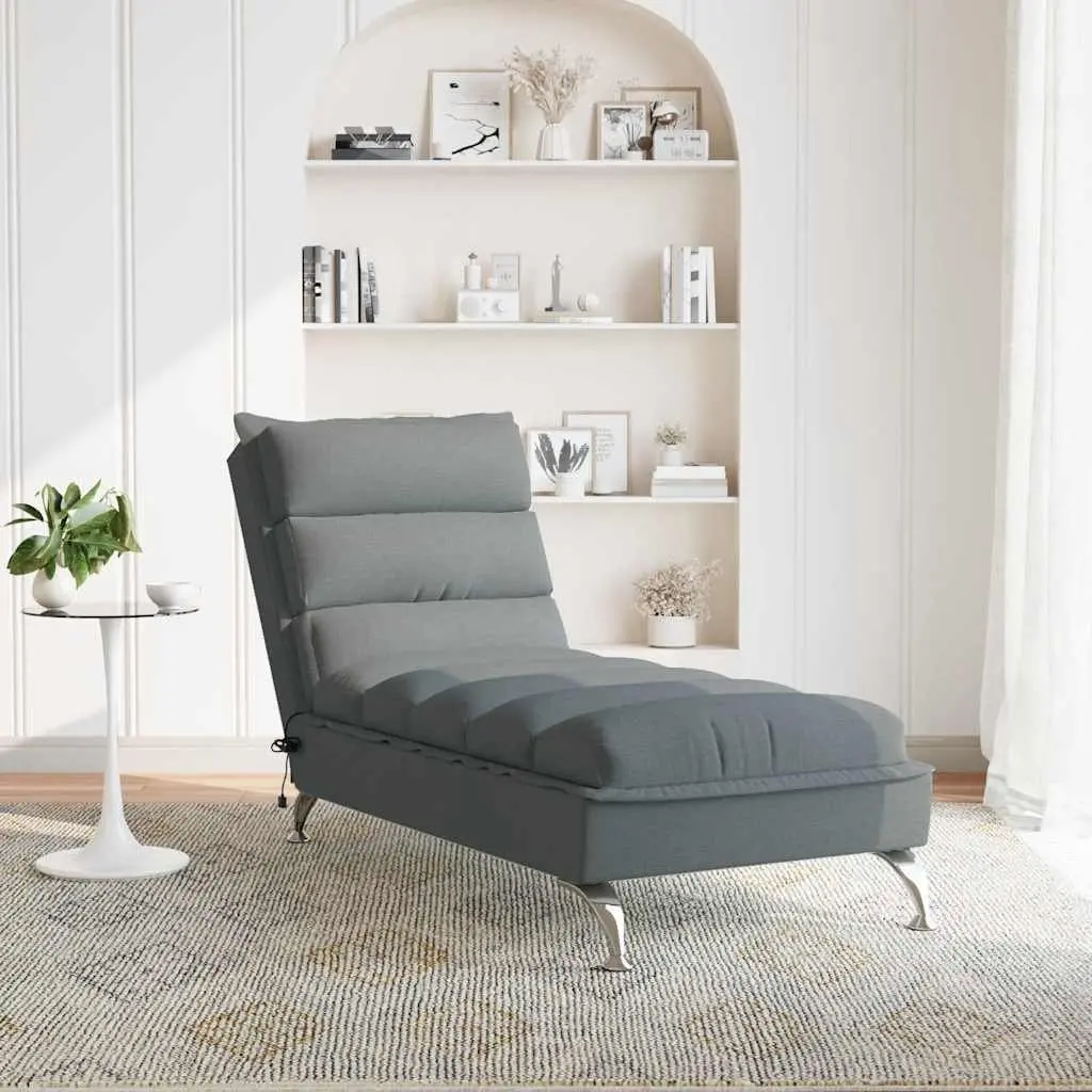 Massage Chaise Lounge with Cushions Vibration Function Dark Grey Fabric