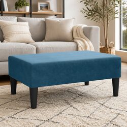 Compact Blue Velvet Footstool with Plywood Frame