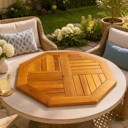 Brown Octagonal Table Top in Solid Acacia 60x60x2cm