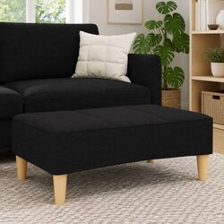 Black Fabric Ottoman Footstool with Plywood Frame