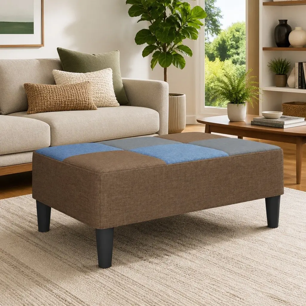 Ottoman Multicolour Patchwork Fabric Footstool Compact Size