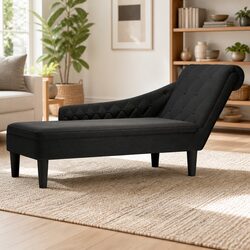 Black Fabric Chaise Lounge Chair with Lumbar Support