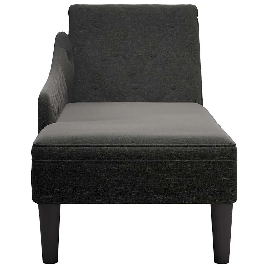 Chaise Lounge Chair with Lumbar Pillow Right Armrest Black Fabric Living Room