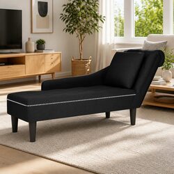 Black Velvet Chaise Lounge with Pillow and Tufting