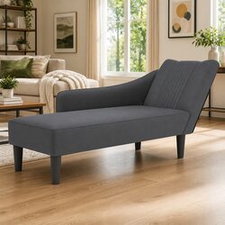 Chaise Lounge Sofa in Dark Grey Velvet with Right Armrest