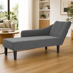 Grey Fabric Chaise Lounge with Right Armrest for Living Spaces