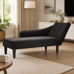 Chaise Lounge with Right Armrest in Black Fabric