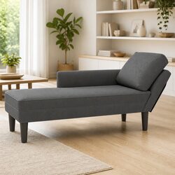 Corduroy Chaise Lounge with Lumbar Pillow - Dark Grey