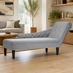 Chaise Lounge with Lumbar Pillow in Grey Fabric, Right Armrest