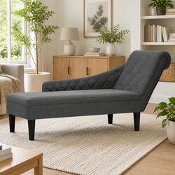 Right Armrest Chaise Lounge Chair in Grey Fabric