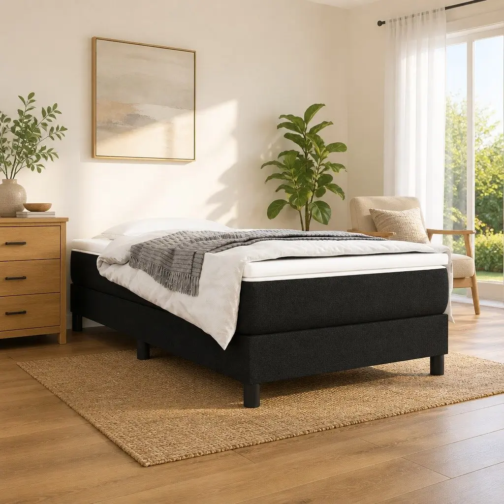 Pocket Spring Mattress Black Fabric King Single Medium Firmness 106x203cm