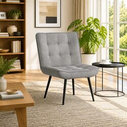 Grey Velvet Relaxing Chair with Supportive Backrest