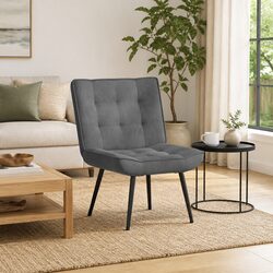 Grey Velvet Lounge Chair with Integrated Footstool