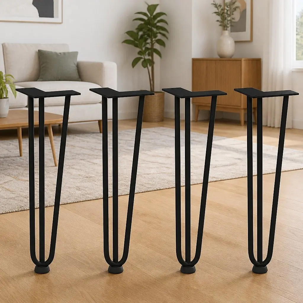 Hairpin Legs Coffee Table Adjustable Foot Levellers 42 cm Black 4 Piece Solid Steel Modern Furniture