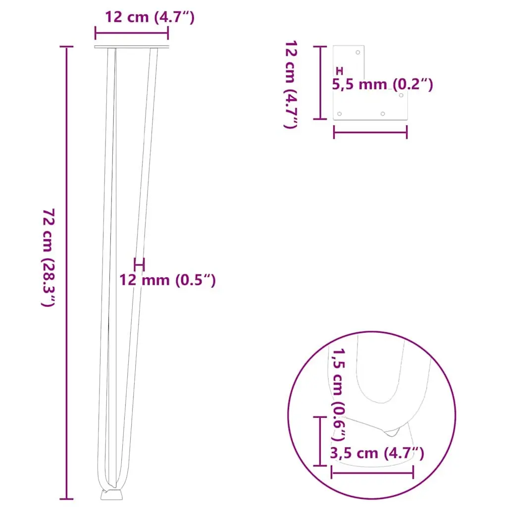 Adjustable Hairpin Table Legs Black Steel 72cm Set of 4 for Console or Coffee Tables