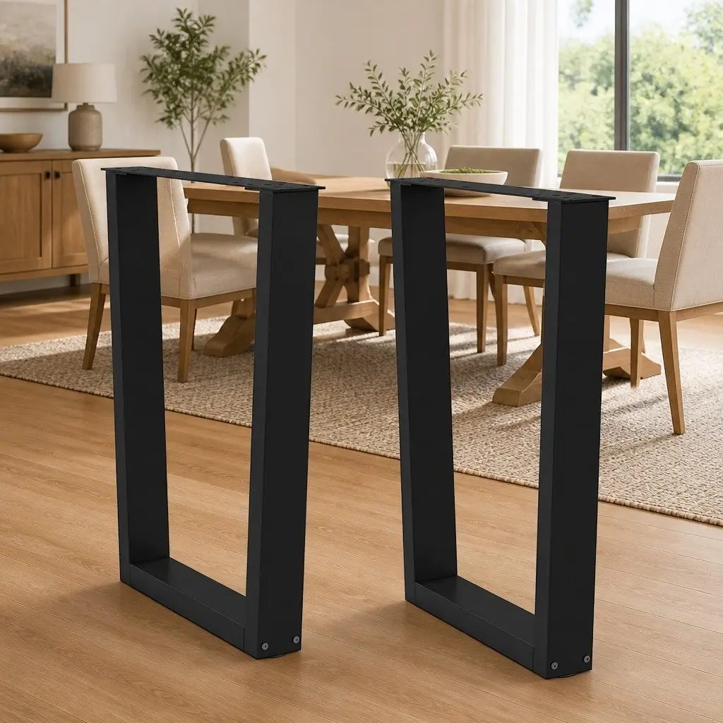 Adjustable Black Steel V-Shape Table Legs 2 Piece Set 70 x 72 73.3 cm Dining Furniture Support