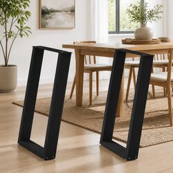 Set of 2 Black Steel U-Shaped Dining Table Legs