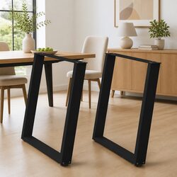 Black Steel U-Shaped Dining Table Legs, Set of 2